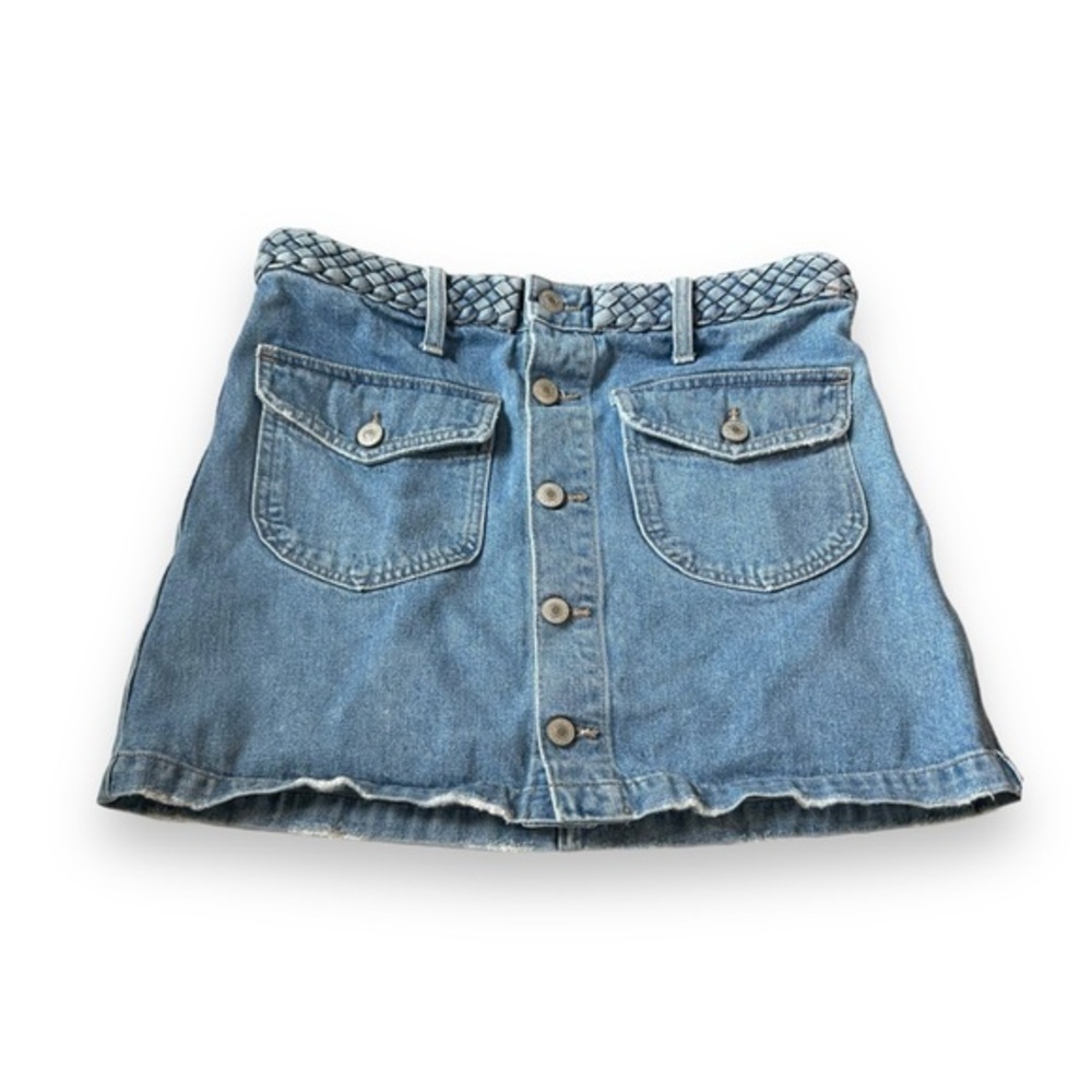 tularosa 27 button‎ down mini jeans skirt denim braided waist boho USA Made